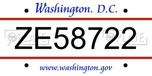 ZE58722 District Of Columbia License Plate
