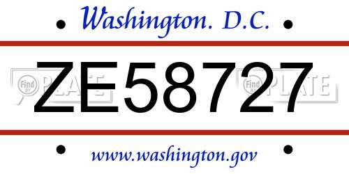 ZE58727 District Of Columbia License Plate