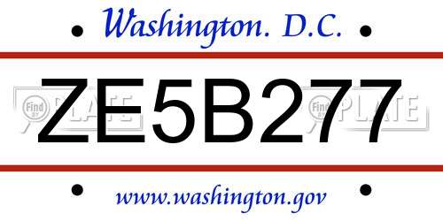 ZE5B277 District Of Columbia License Plate