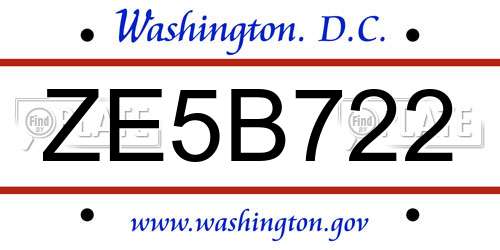 ZE5B722 District Of Columbia License Plate