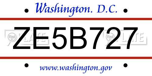 ZE5B727 District Of Columbia License Plate