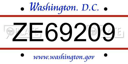 ZE69209 District Of Columbia License Plate