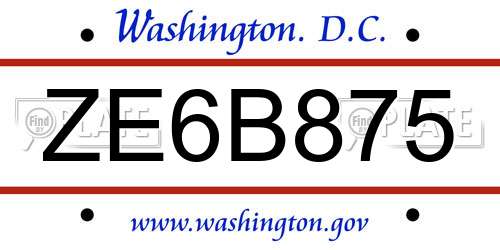 ZE6B875 District Of Columbia License Plate