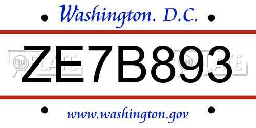 ZE7B893 District Of Columbia License Plate