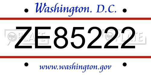 ZE85222 District Of Columbia License Plate