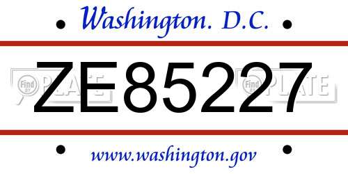 ZE85227 District Of Columbia License Plate