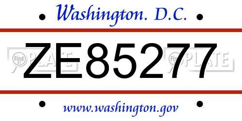 ZE85277 District Of Columbia License Plate