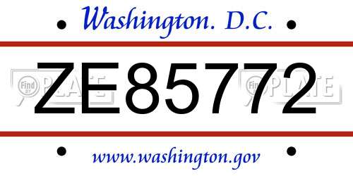 ZE85772 District Of Columbia License Plate