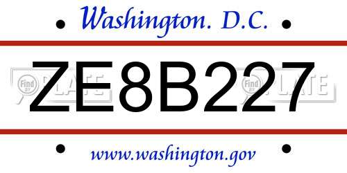 ZE8B227 District Of Columbia License Plate