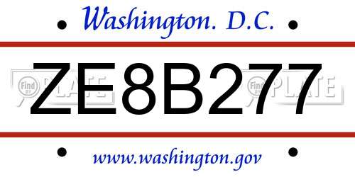 ZE8B277 District Of Columbia License Plate