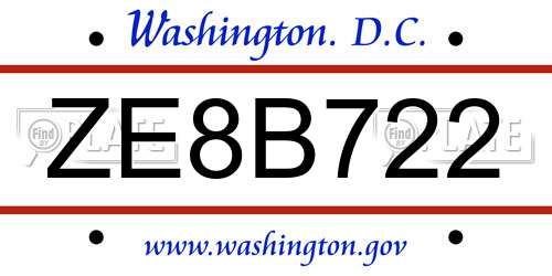 ZE8B722 District Of Columbia License Plate