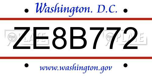 ZE8B772 District Of Columbia License Plate