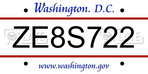 ZE8S722 District Of Columbia License Plate