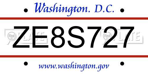 ZE8S727 District Of Columbia License Plate