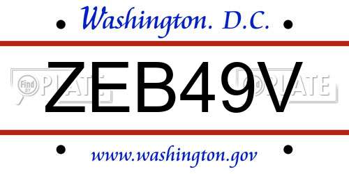 ZEB49V District Of Columbia License Plate
