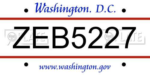ZEB5227 District Of Columbia License Plate