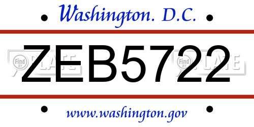 ZEB5722 District Of Columbia License Plate