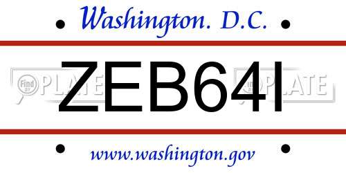 ZEB64I District Of Columbia License Plate