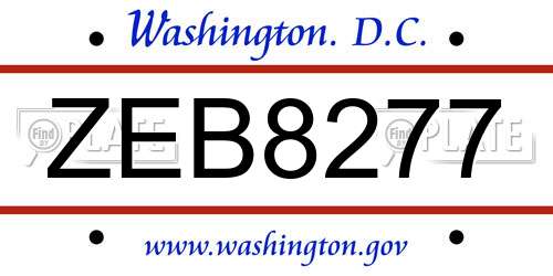 ZEB8277 District Of Columbia License Plate
