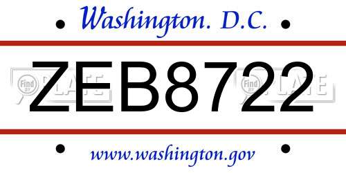 ZEB8722 District Of Columbia License Plate