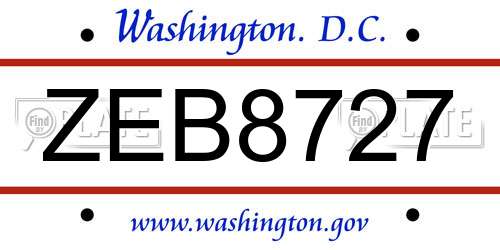 ZEB8727 District Of Columbia License Plate