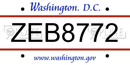 ZEB8772 District Of Columbia License Plate