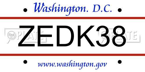 ZEDK38 District Of Columbia License Plate