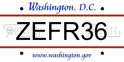 ZEFR36 District Of Columbia License Plate