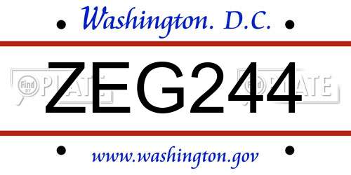 ZEG244 District Of Columbia License Plate