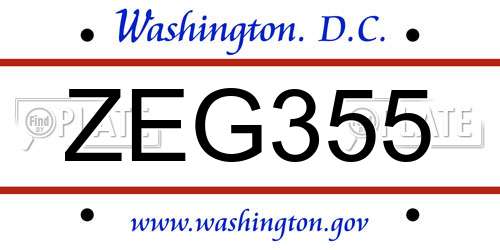 ZEG355 District Of Columbia License Plate