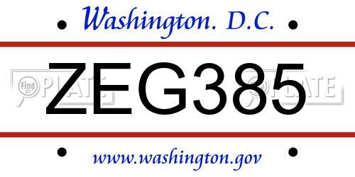 ZEG385 District Of Columbia License Plate