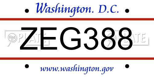 ZEG388 District Of Columbia License Plate