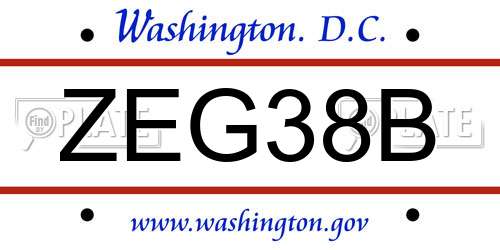 ZEG38B District Of Columbia License Plate