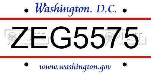 ZEG5575 District Of Columbia License Plate
