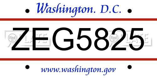 ZEG5825 District Of Columbia License Plate