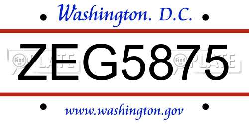 ZEG5875 District Of Columbia License Plate