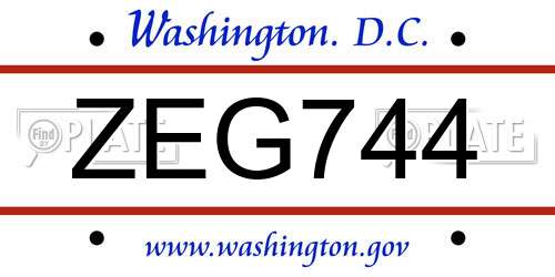 ZEG744 District Of Columbia License Plate