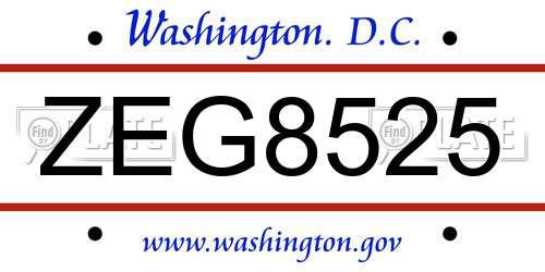 ZEG8525 District Of Columbia License Plate