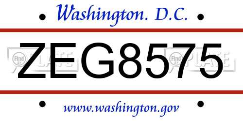ZEG8575 District Of Columbia License Plate