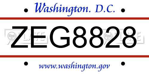 ZEG8828 District Of Columbia License Plate