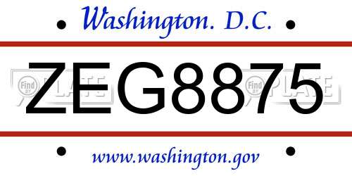 ZEG8875 District Of Columbia License Plate