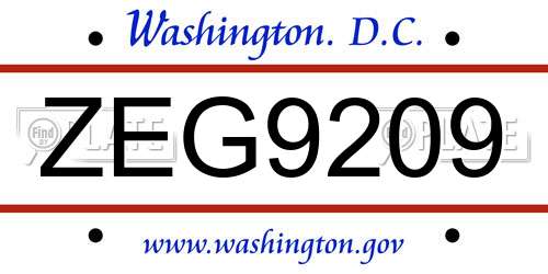 ZEG9209 District Of Columbia License Plate