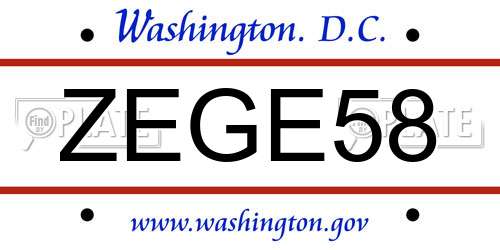 ZEGE58 District Of Columbia License Plate