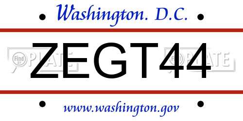 ZEGT44 District Of Columbia License Plate