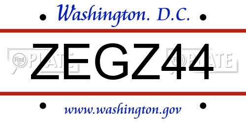 ZEGZ44 District Of Columbia License Plate