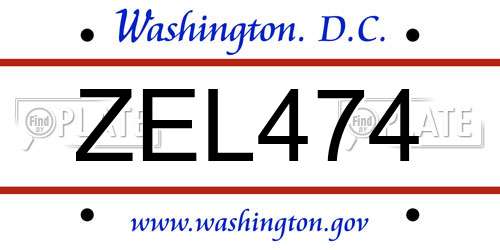 ZEL474 District Of Columbia License Plate