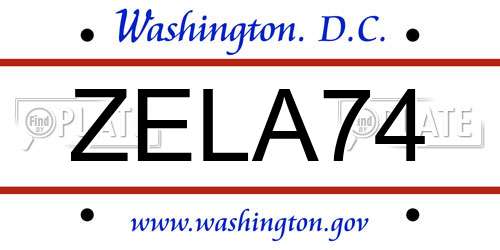 ZELA74 District Of Columbia License Plate