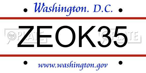 ZEOK35 District Of Columbia License Plate