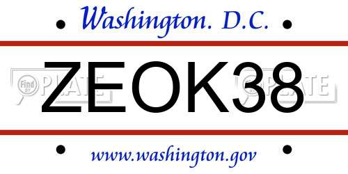 ZEOK38 District Of Columbia License Plate