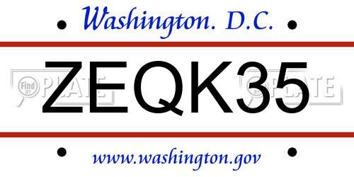 ZEQK35 District Of Columbia License Plate